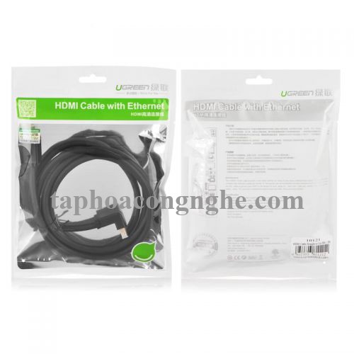 Ugreen 10122 3M màu Đen Cáp tín hiệu HDMI chuẩn 1.4 đầu bẻ góc 90 độ HD103 30010122
